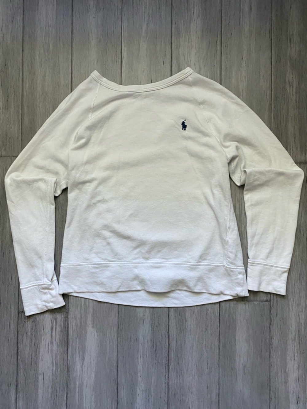 Ralph Lauren Womens Cotton White Sweatshirt with Navy Polo Emblem